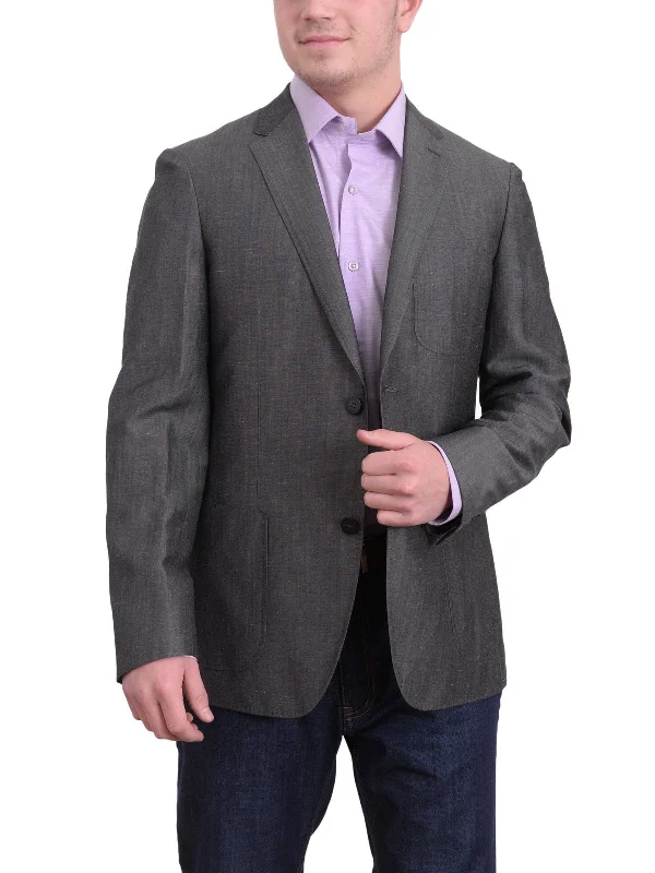 Mens Napoli Heather Gray Half Lined Half Canvassed Linen Wool Blazer Sportcoat