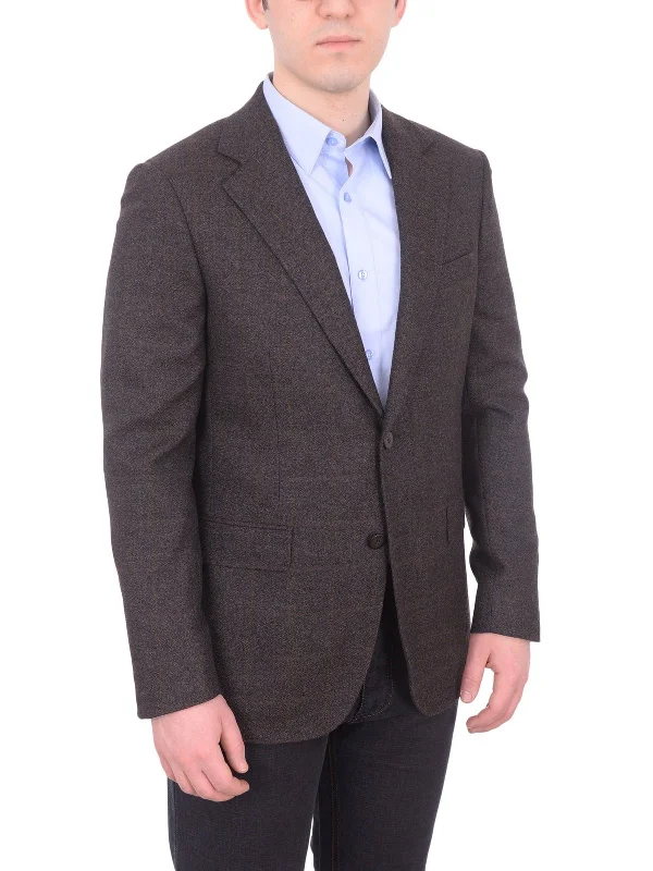 Mens Napoli Slim Fit Brown Textured Half Canvassed Wool Blazer Sportcoat