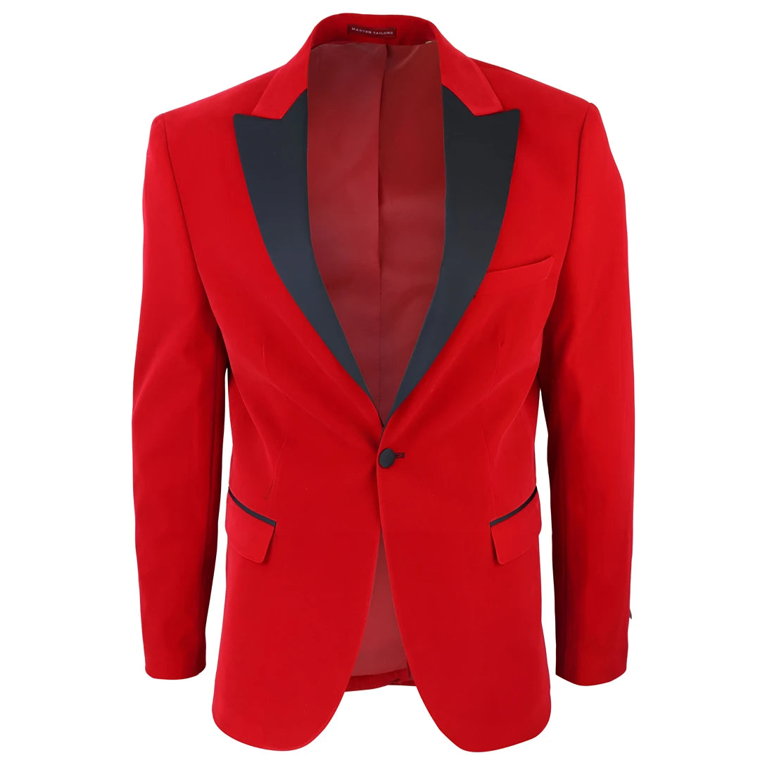 Men's Red Velvet Tux Blazer Satin Lapels Dinner Wedding Prom Black Tie