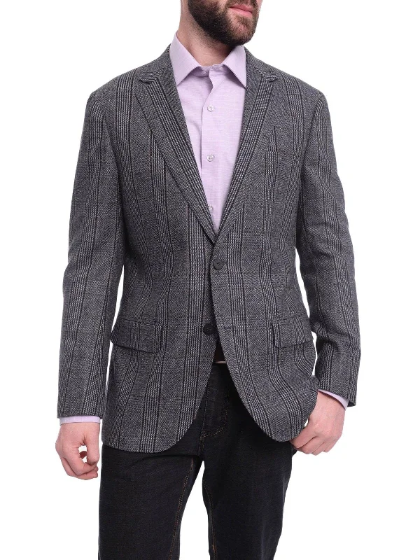 Napoli Classic Fit Blue Plaid Two Button Half Canvassed Wool Cahsmere Blazer