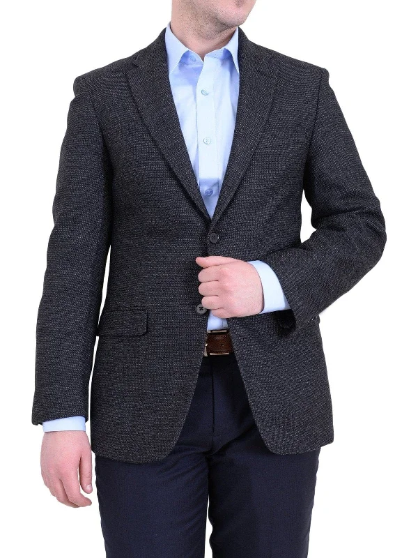 Tommy Hilfiger Trim Fit Charcoal Textured Soft Tailored Two Button Wool Blazer