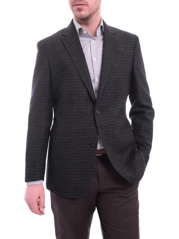 Zanetti Modern Fit Navy Blue Textured Wool Blazer Sportcoat With Patch Pockets