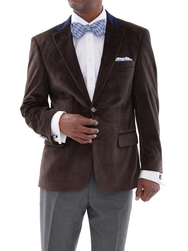 Zenbriele Mens Brown Velvet Velour Two Button Blazer Sportcoat