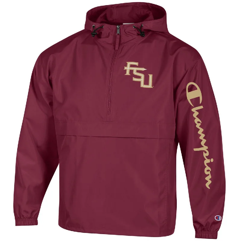 Champion Men's Seminoles Logo Packable Jacket - Garnet