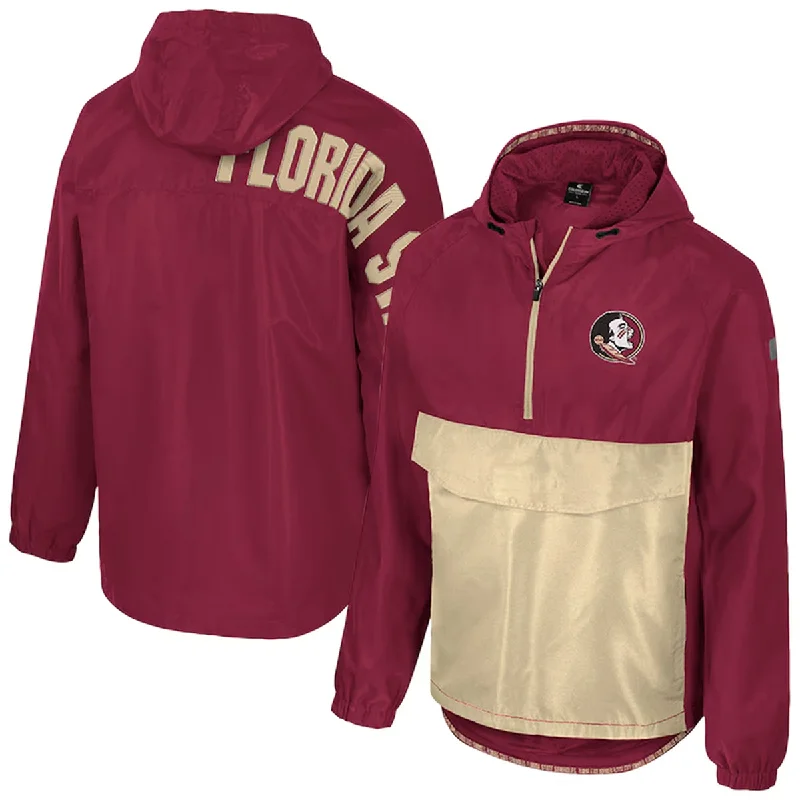 Colosseum Men's Seminole Logo/Florida State 1/2 Zip Anorak Jacket - Garnet/Gold