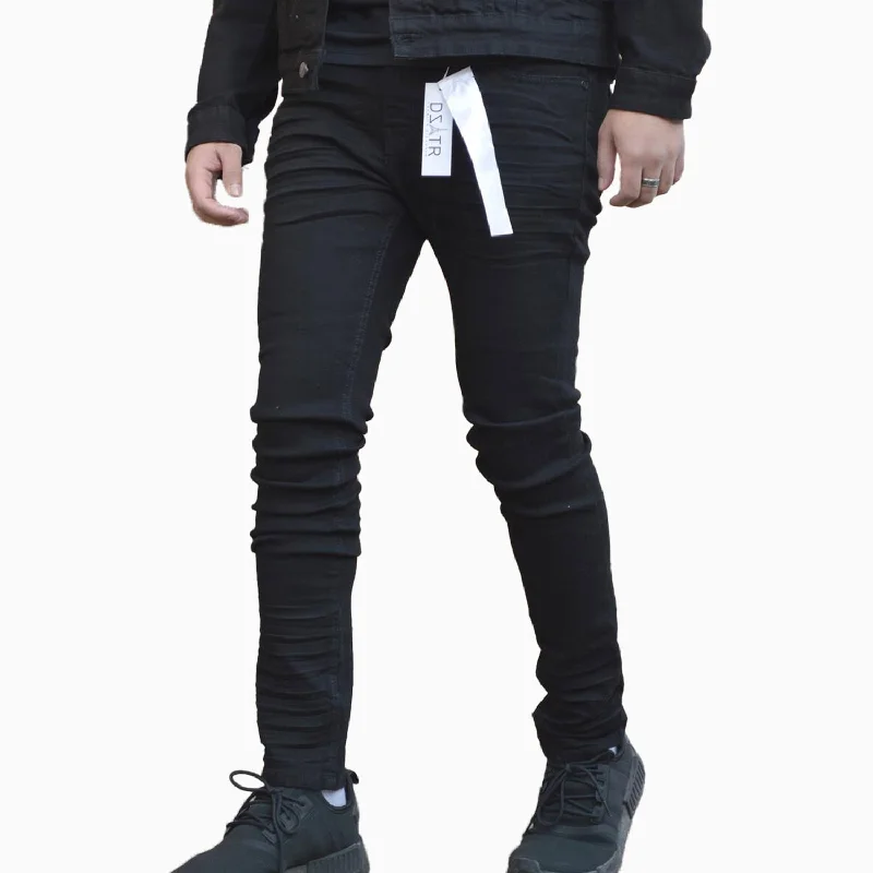 Men's Black 3D Whisker Jean Skinny Pant