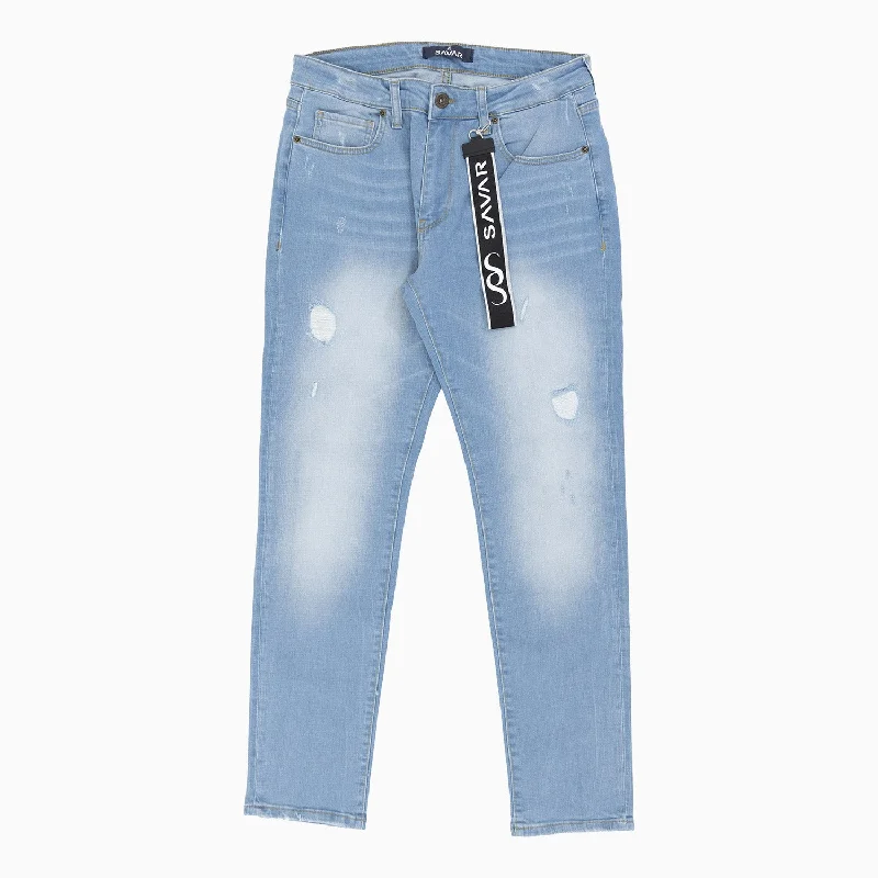 Men's Ribbed Ice Blue Slim Denim Pant