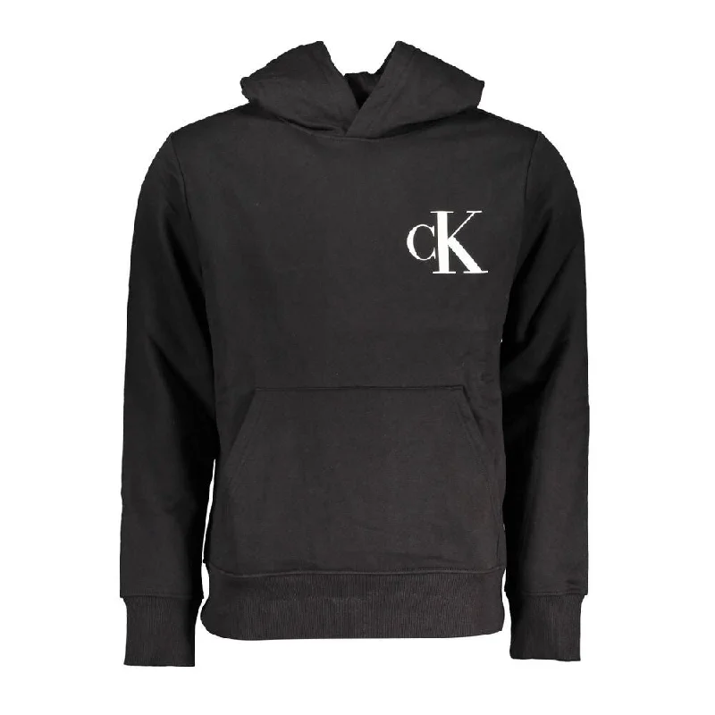 Calvin Klein Sleek Black Hooded Sweatshirt with Fleece Men's Lining