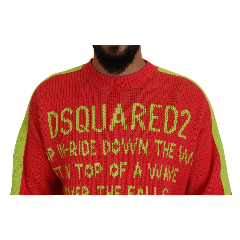 Dsquared² Orange Cotton Printed Long Sleeves Pullover Men's Sweater (Pre-Owned)