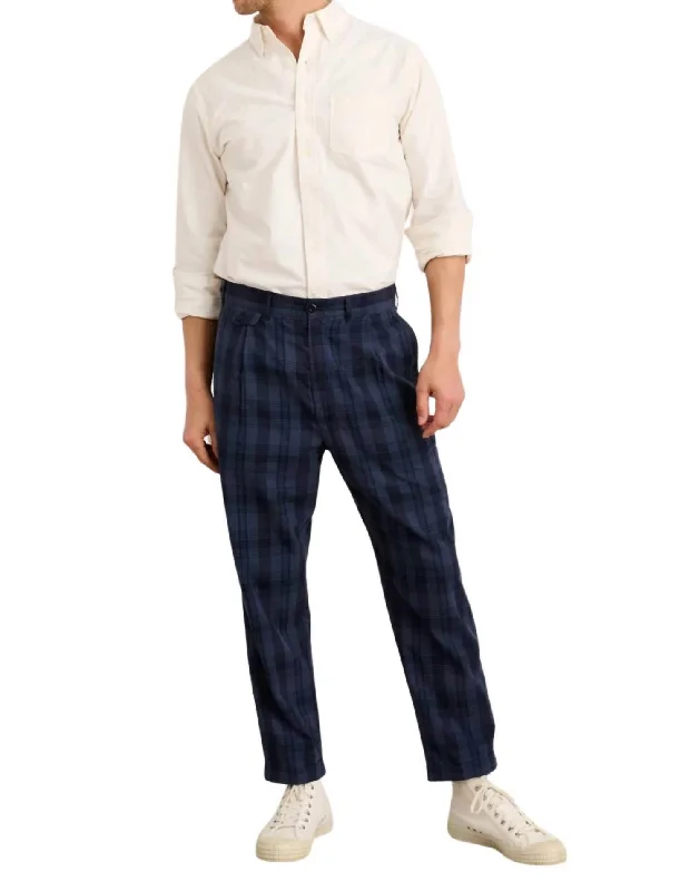 Standard Pleated Pant In Navy Madras